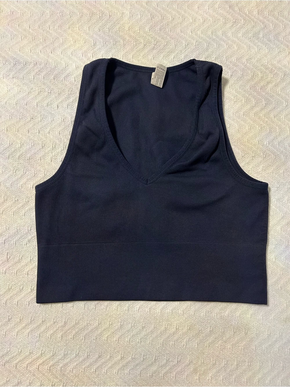 Ribbed V-Neck Cropped Tank Top - Navy